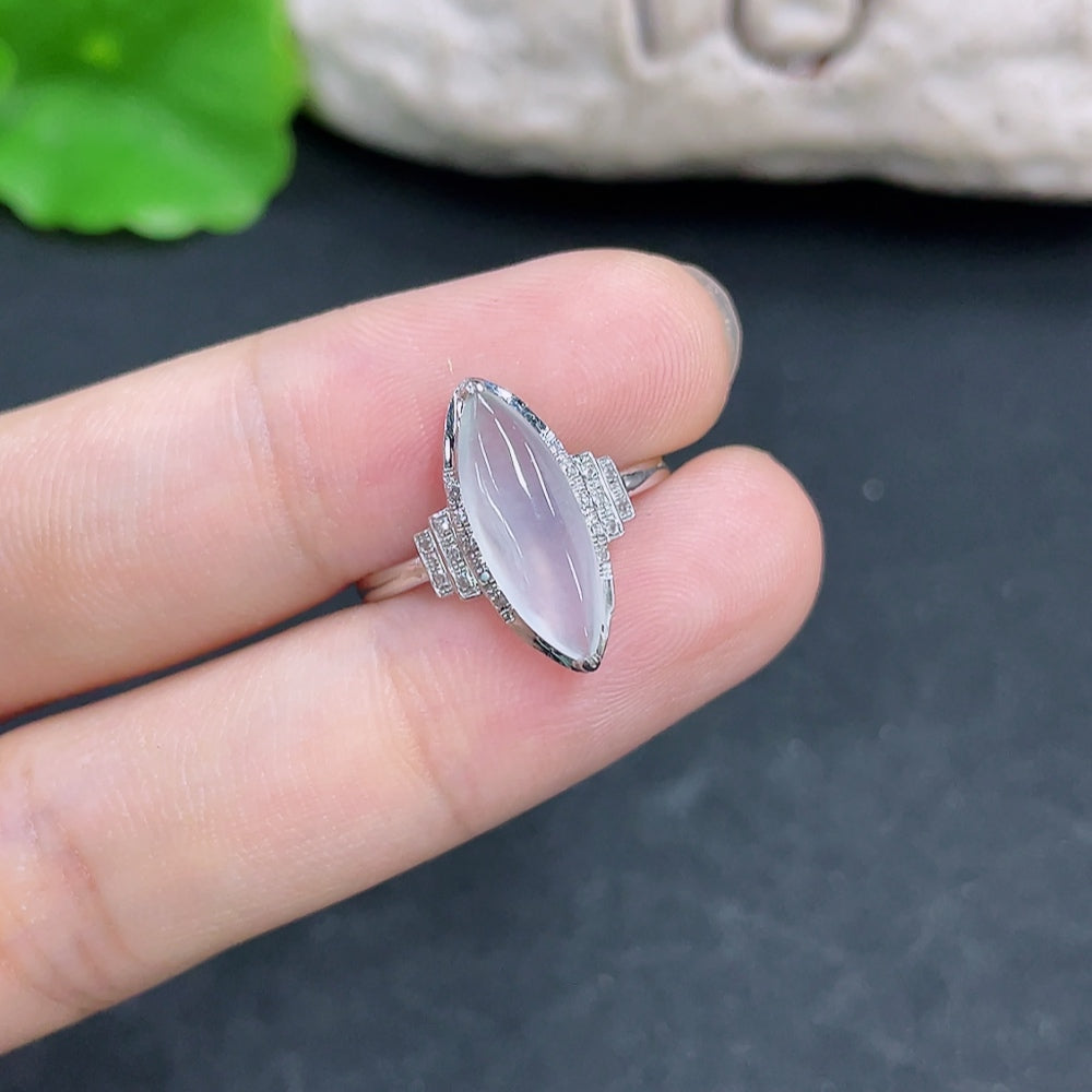 Jadeite ring with 18k gold and diamond accents, size 13, lightweight 1.7g, elegant jewelry piece by HKHQ