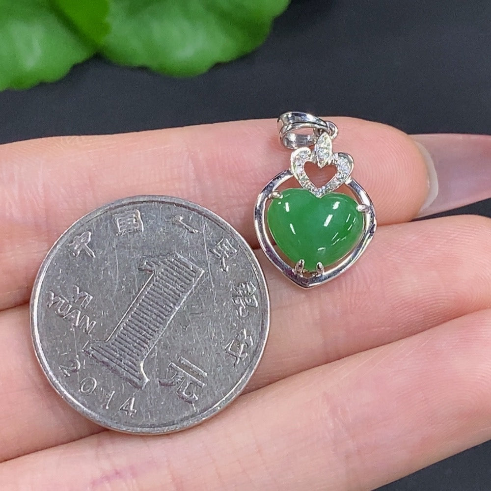 Jadeite Cabochon Pendant with 18K Gold and Diamond Accents, Total Weight Approximately 2g