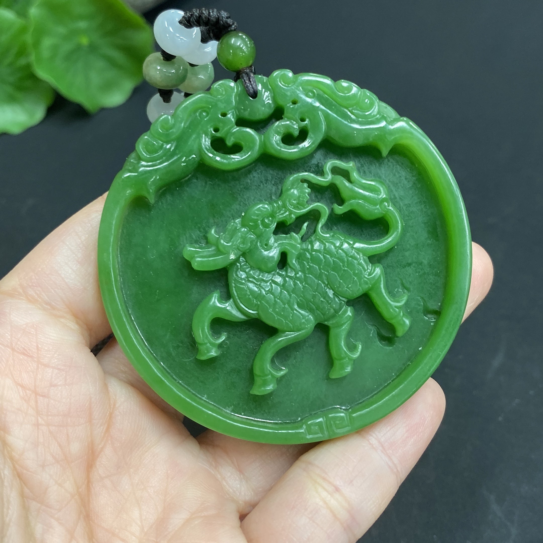 Hetian Jade Pendant Kylin Total Weight Approx. (Including Rope) 54.1g