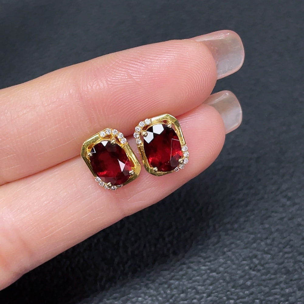 18k Garnet Earrings with Diamond Accents, Total Weight Approx. 2.09g