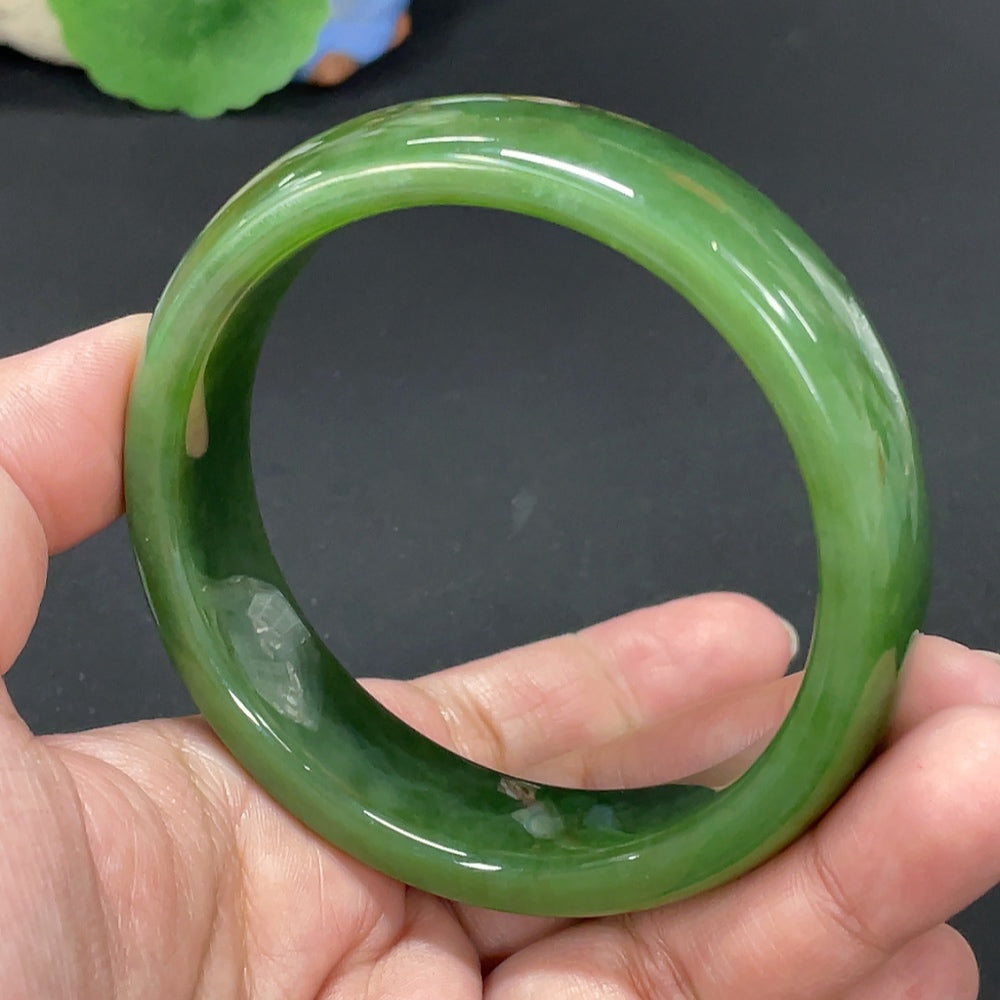HUILIU HQ Hetian Jade Jasper round bracelet with 61.3cm length and 77.3g weight, featuring smooth, polished jade beads.