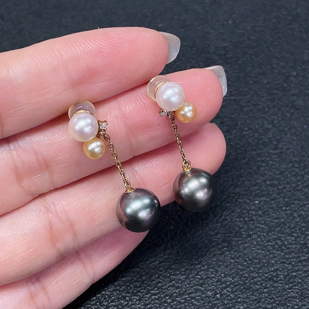 Seawater Pearl Earrings Color Origin Undetermined 18K Gold Non-Diamond Size About 9.2mm