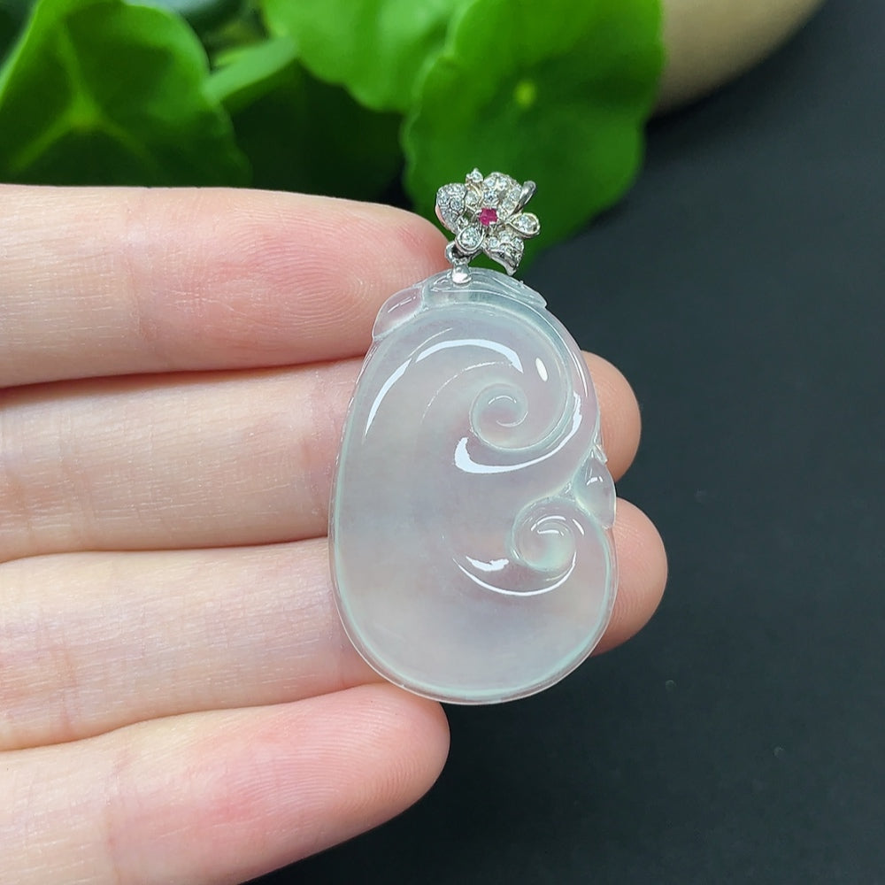 Jadeite Ruyi Inlaid Pendant 18k Non-Diamond Total Weight Approx. 5g