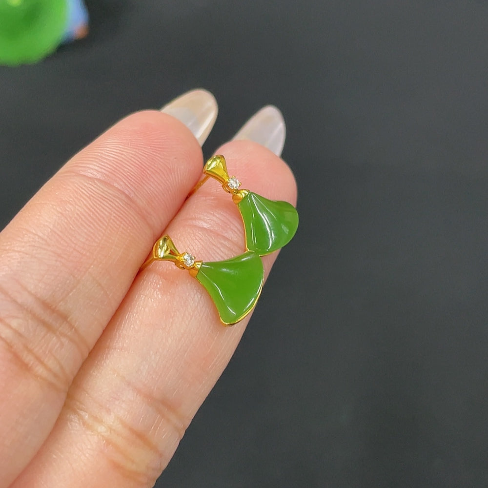 Hetian Jade Inlaid Earrings Total Weight Approx. 1.3g 18k Non-Diamond