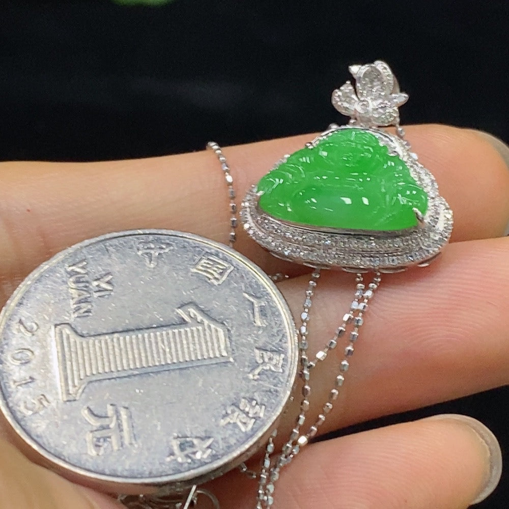 Jadeite Buddha Pendant Set with 18K Gold and Diamonds