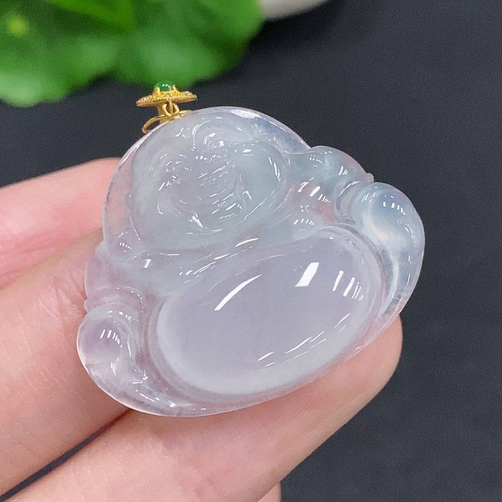 Jadeite Buddha pendant with 18k gold clasp, weighing about 6g, showcasing smooth jade surface and detailed Buddha carving.
