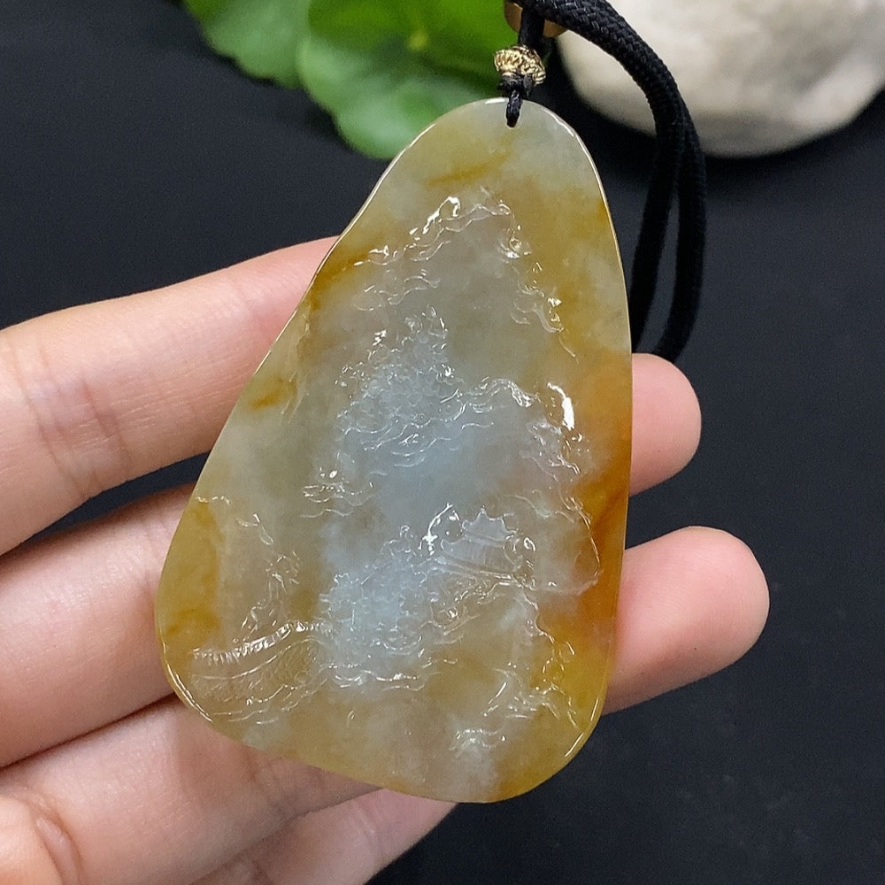 Jadeite Landscape Pendant Total Weight Approx. 29.34g Yellow Color Origin Undetermined
