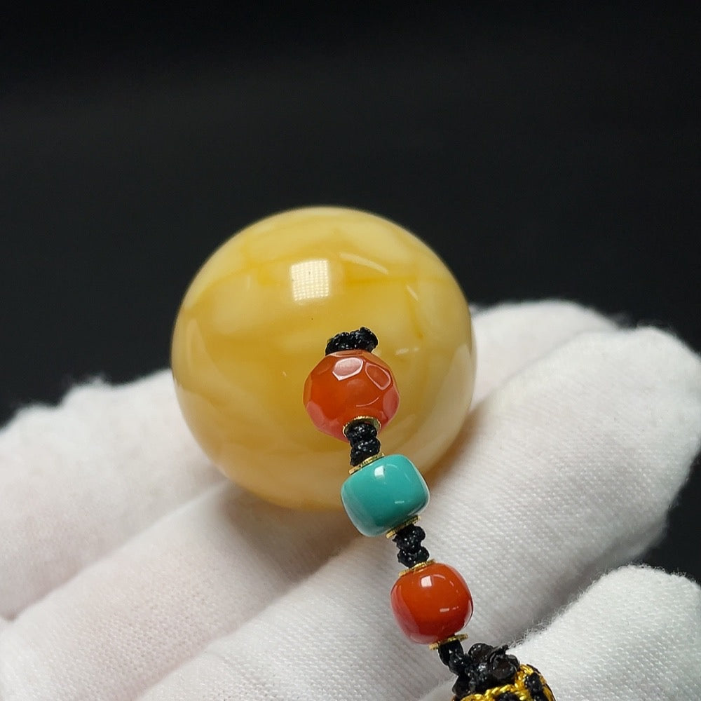 Amber Beeswax Pendant, 18K Gold, Approx. 28.5mm, with Southern Red Agate, Non-Natural Stones Considered for Accents