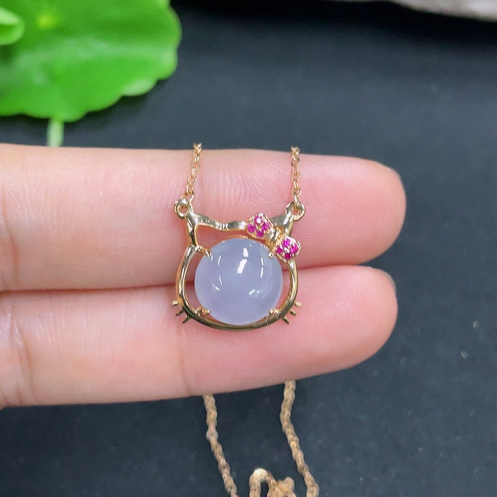 Jadeite Cabochon Pendant with 18k Gold, Total Weight Approx. 2.6g (including chain)
