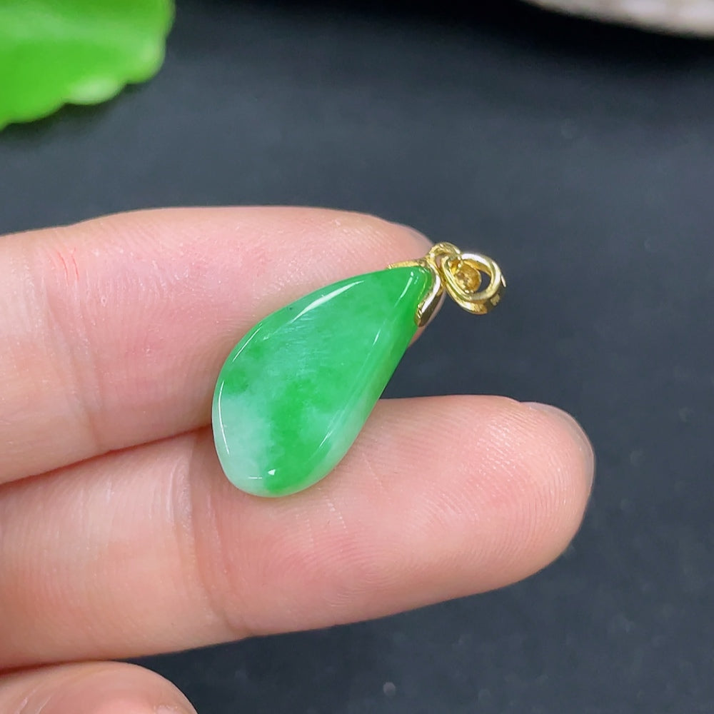 Jadeite Blessing Melon Pendant necklace by HKHQ featuring an 18K gold setting and no diamonds, displayed on a neutral background.