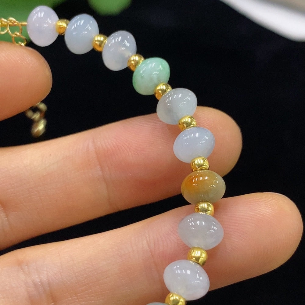 Jadeite Inlaid Bracelet Approx. 6.7mm Beads Total Weight 10.86g Unmarked Surface Gold Tested/Chain/Connectors Non-Gold Beads AU80% String Non-Gold Rest AU98% Red Color Origin Undetermined Gold Fragile