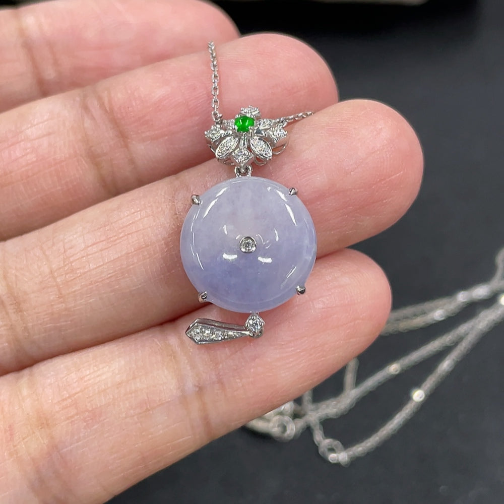 Jadeite Safety Buckle Pendant Necklace with 18K Gold and Diamond Accents