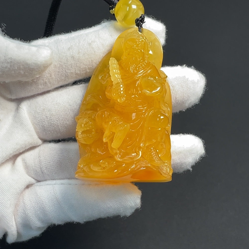 Amber Beeswax Pendant (Total Weight Including String: Approx. 37.92g, Colorless Film Coated)