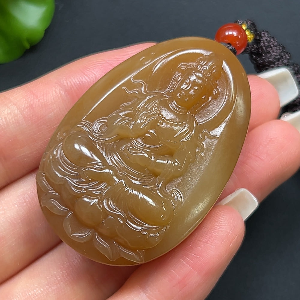Hetian Jade Guanyin Pendant, Including Rope