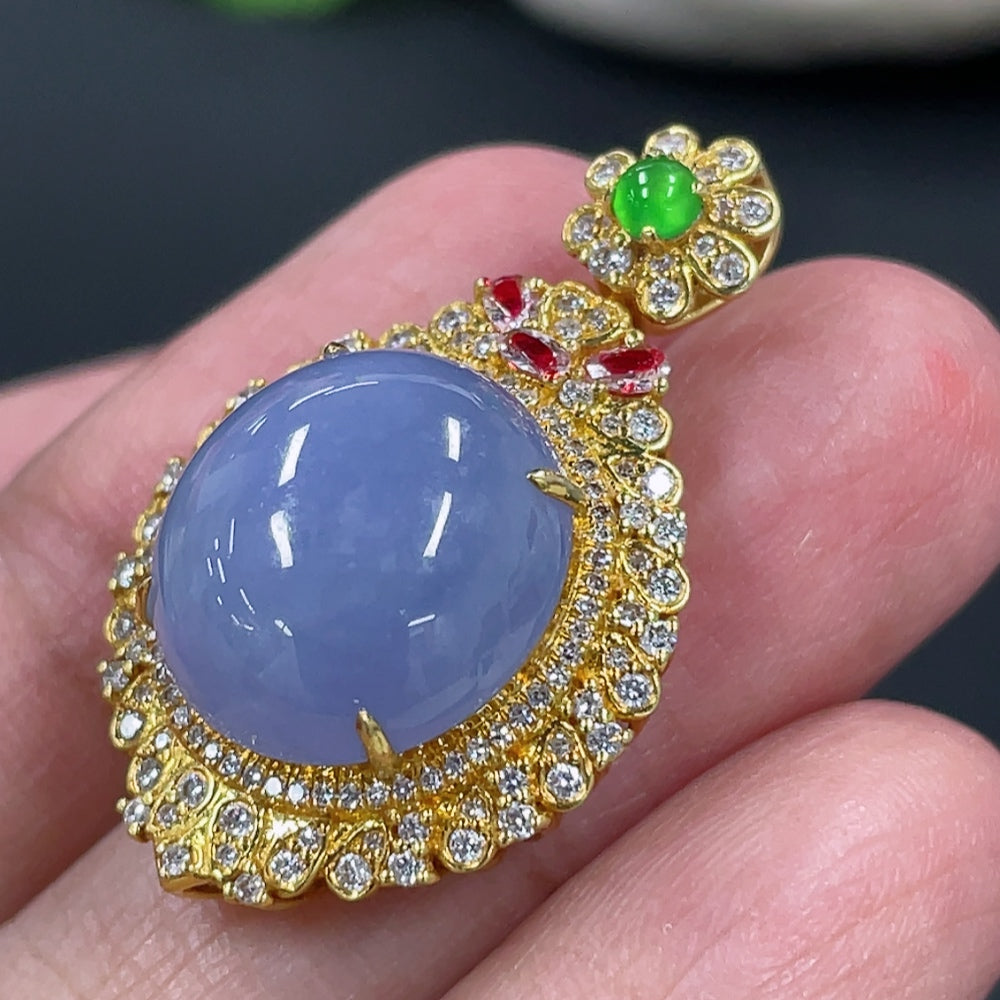 Jadeite Cabochon Pendant with 18K Gold Setting, Non-Diamond Accents (Medium 3 Pieces)
