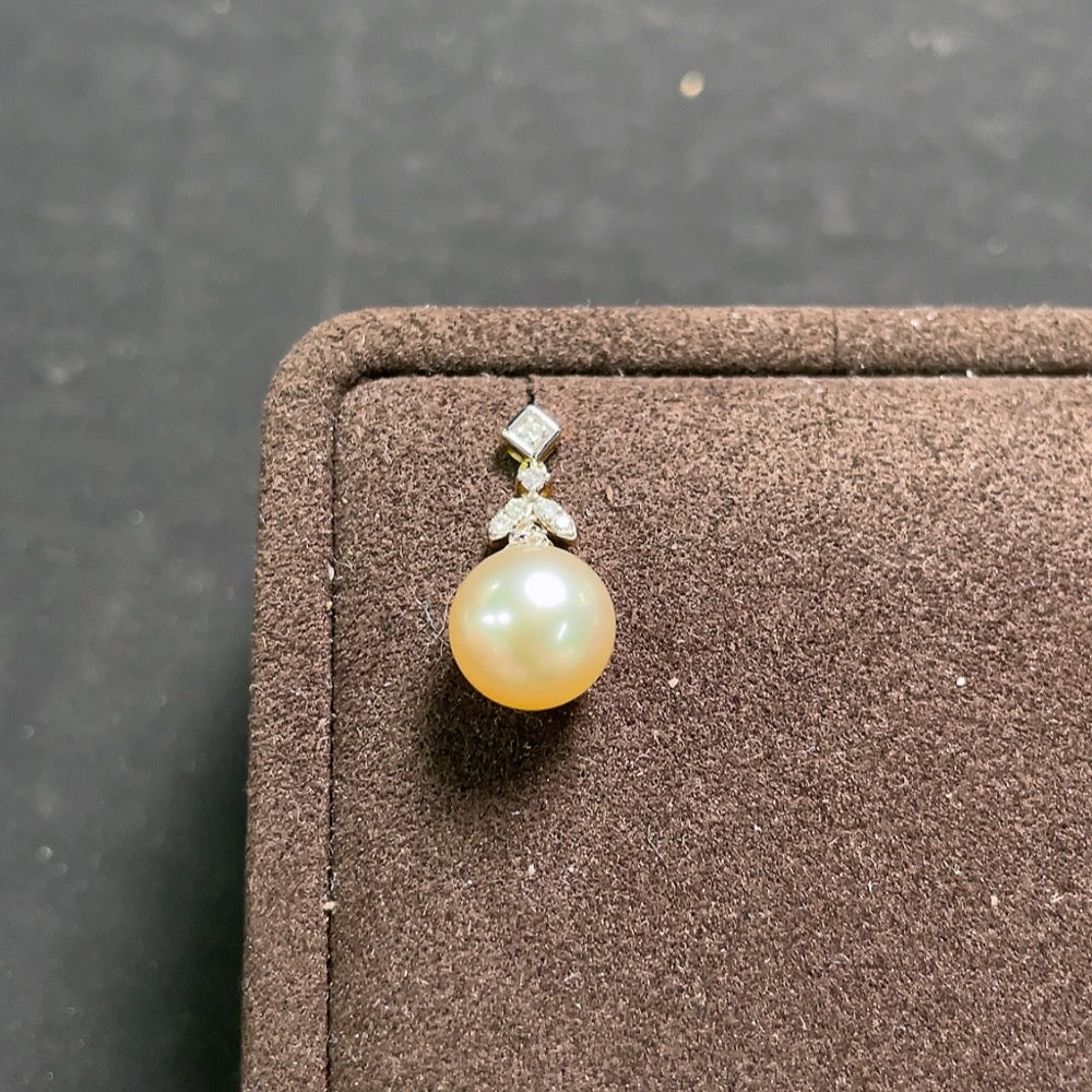 HUILIU HQ seawater pearl earrings with diamond accents in 18k gold, 9mm size, featuring elegant pearl and diamond design.