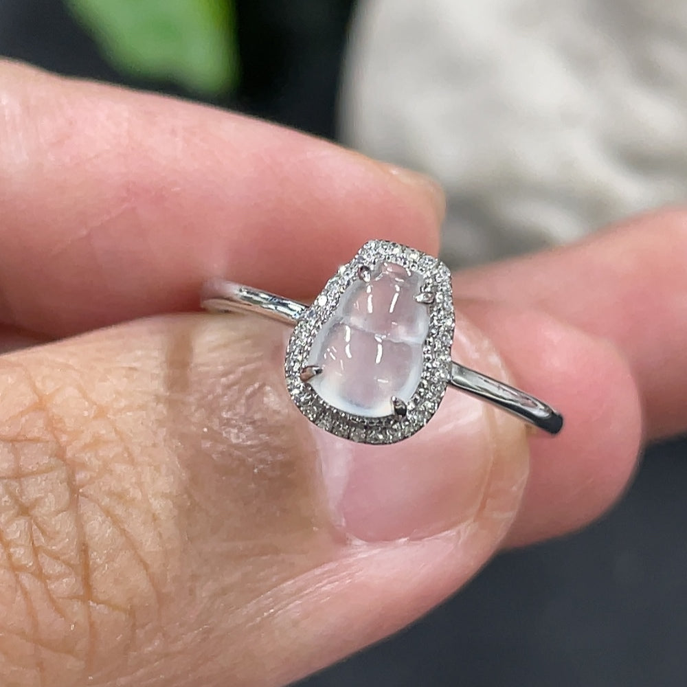 Jadeite gourd inlaid ring with 18k gold and diamond accents, size 13, HKHQ jewelry, elegant and detailed design.