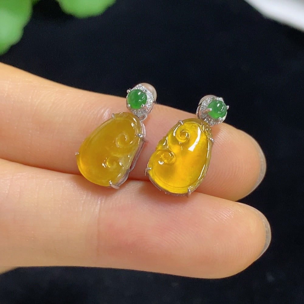 Jadeite Inlaid Earrings 18k Total Weight Approx. 2.13g (Excluding Ear Caps)