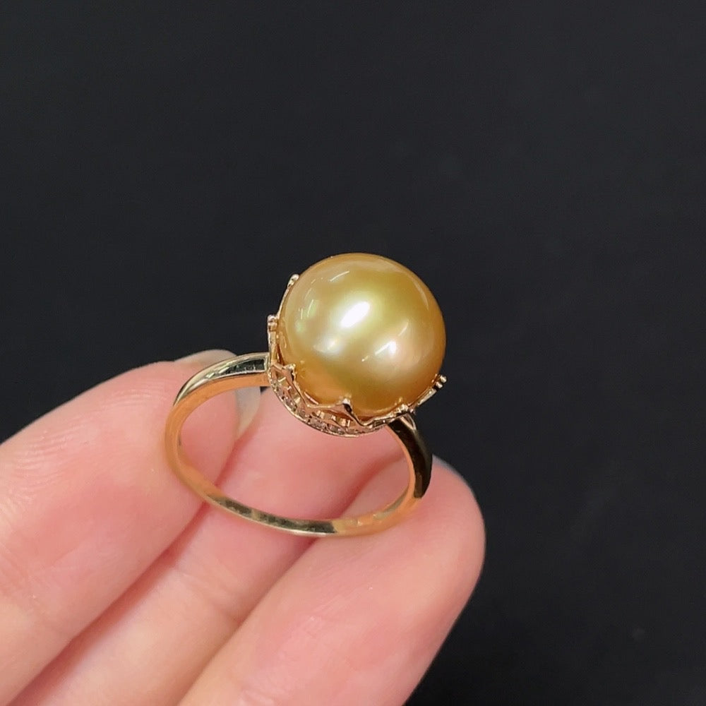 14K gold seawater pearl ring with undetermined color, size 16, 11.7mm pearl, tested unmarked HKHQ jewelry, 4.31g weight