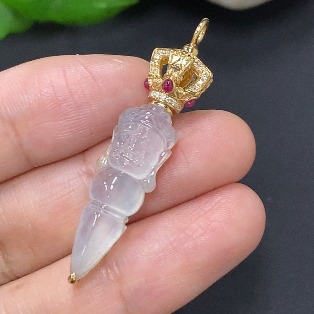 Jadeite Inlaid Pendant 18K Gold Total Weight Approx. 4.5g (Colorless Accent Stones are Diamonds)