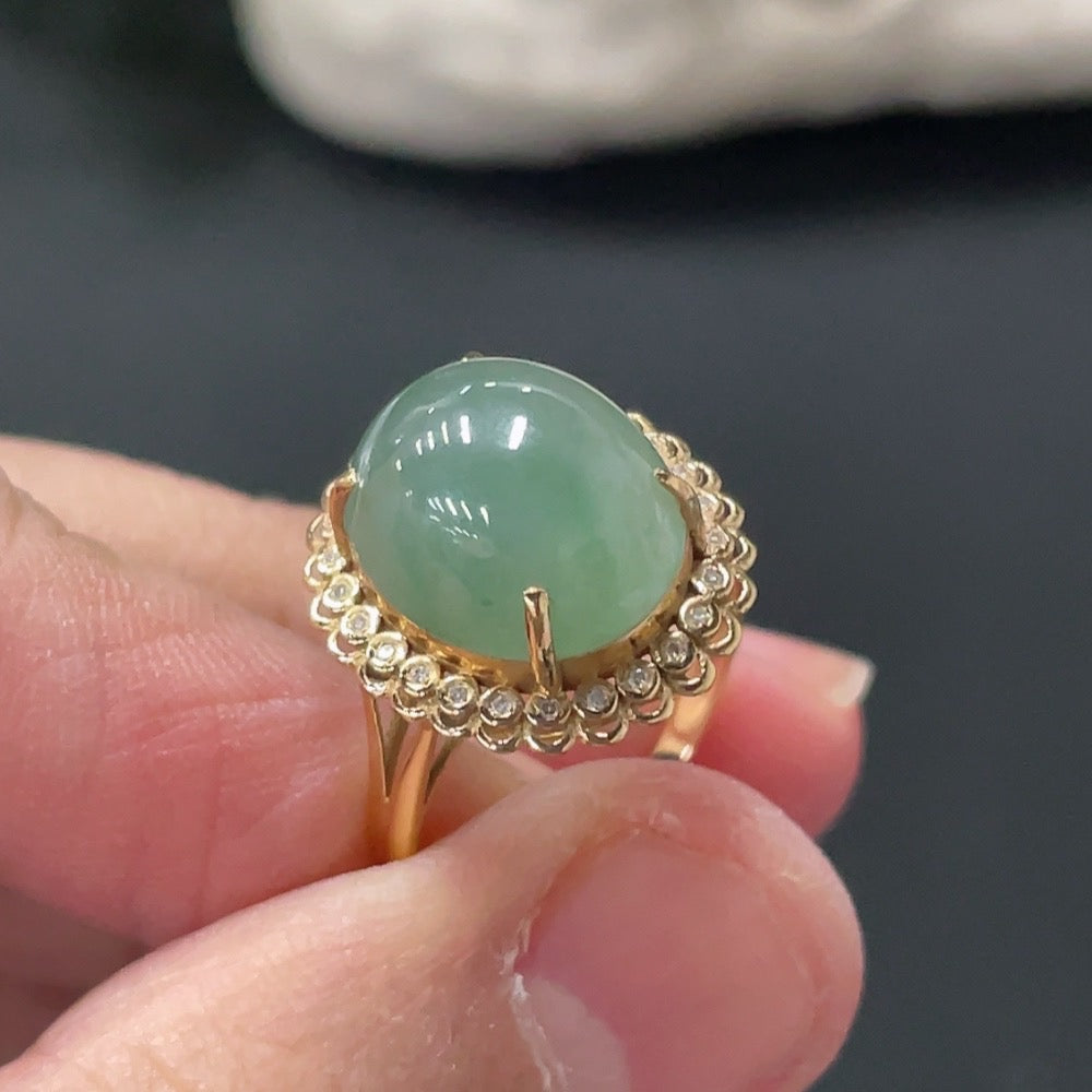 Jadeite Cabochon Ring Setting . with Diamond Accents | Huiliu Certified