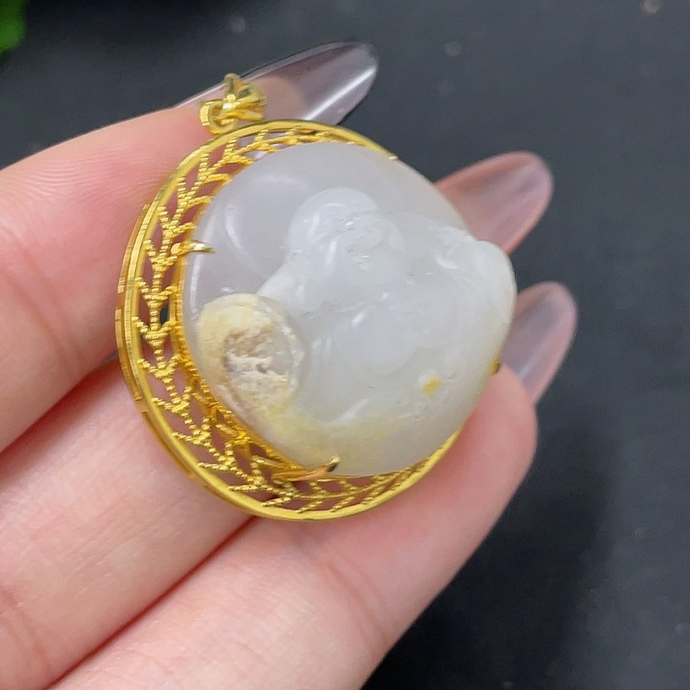 Hetian Jade Pendant - Buddha Figure, Undetermined Skin Color Origin, Contains Other Mineral Components, Approximately | Huiliu Certified