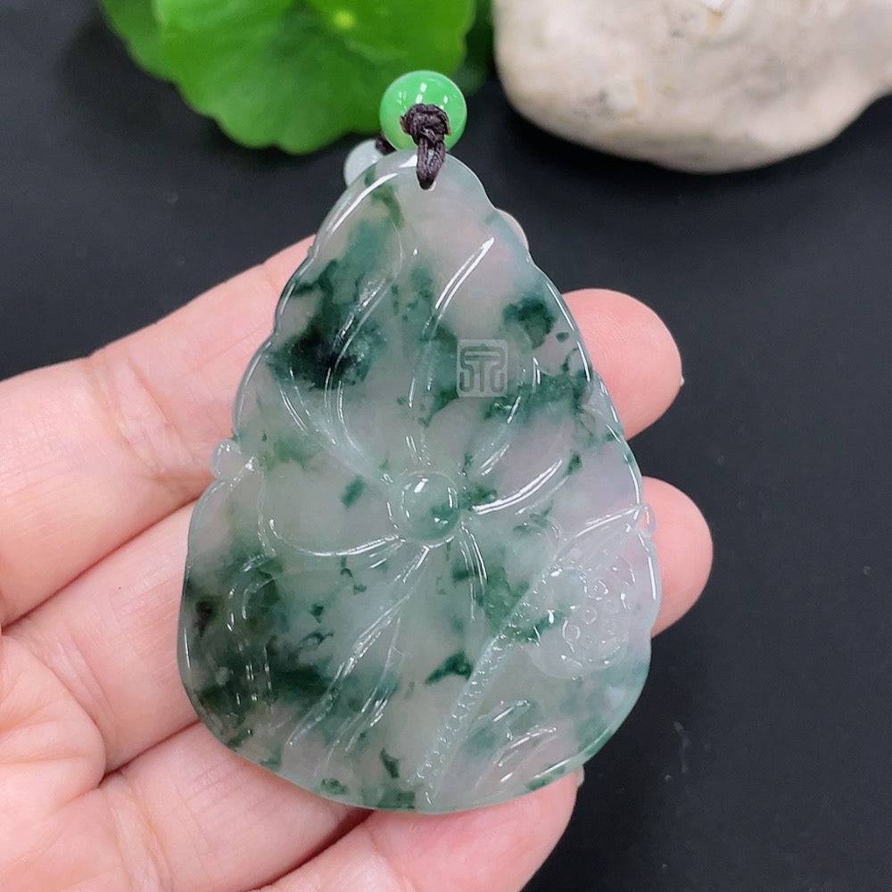 Huiliu Jadeite Auspicious Yearly Abundance Pendant featuring intricate carving and vibrant green jade for good luck.