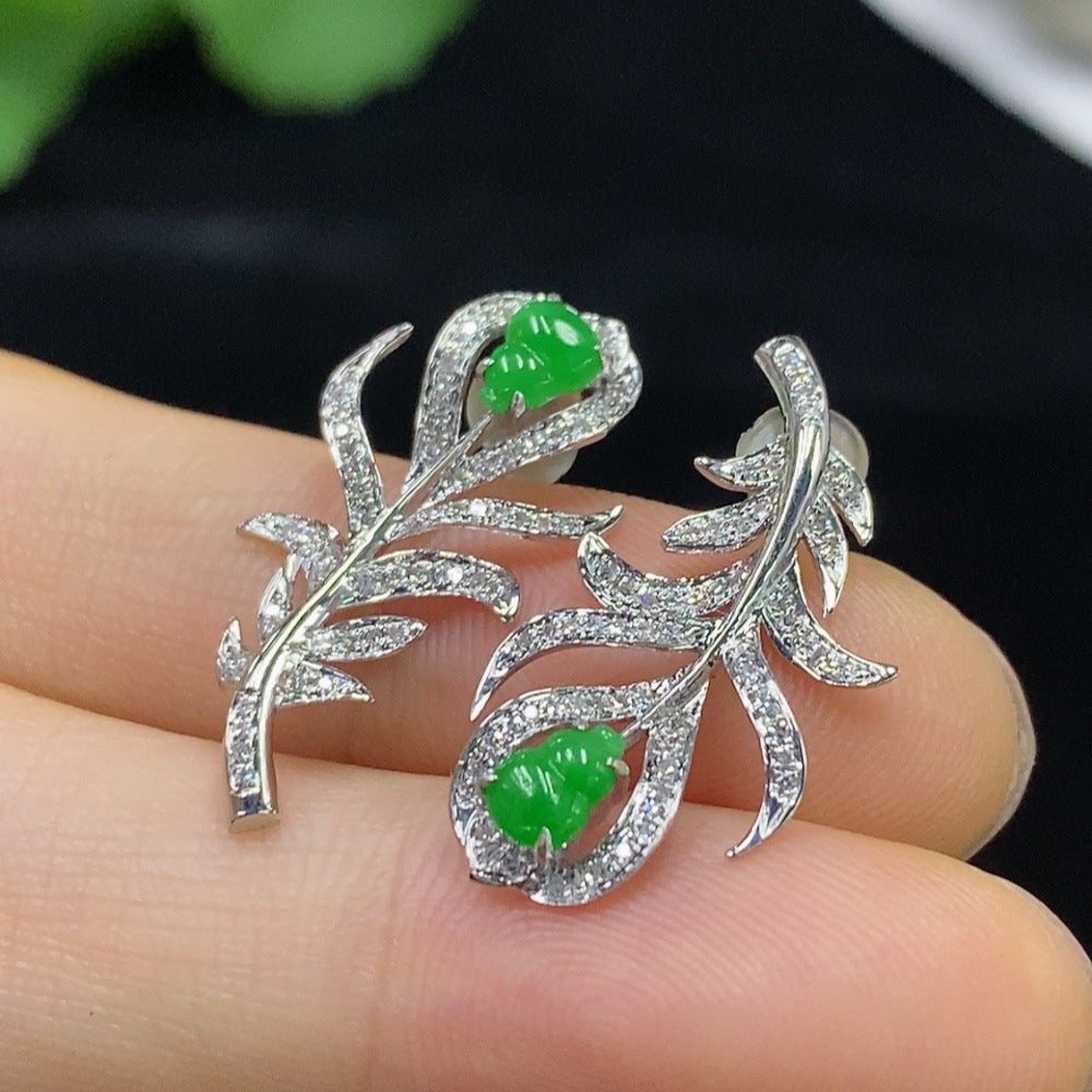 Jadeite Earrings with Setting, Pair, . (including ear studs) | Huiliu Certified