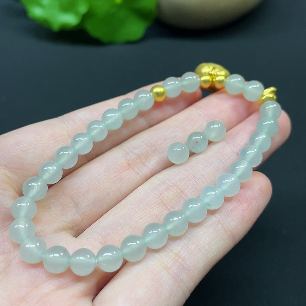 Jadeite Bracelet Total Weight Approx.12.44g Beads Size 5.5mm AU99% Hollow Gold Accessories Fragile