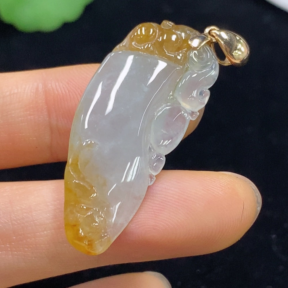 Huiliu Jadeite Fu Gua pendant in green jade, handcrafted with intricate carvings, certified by Huiliu.