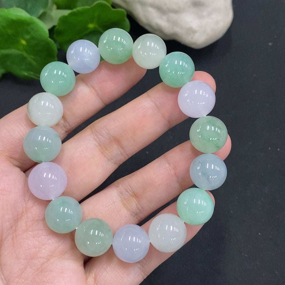 HUILIU HQ jadeite bead necklace with 12mm beads, approximately 54.5g, showcasing smooth, polished jade stones on a string.