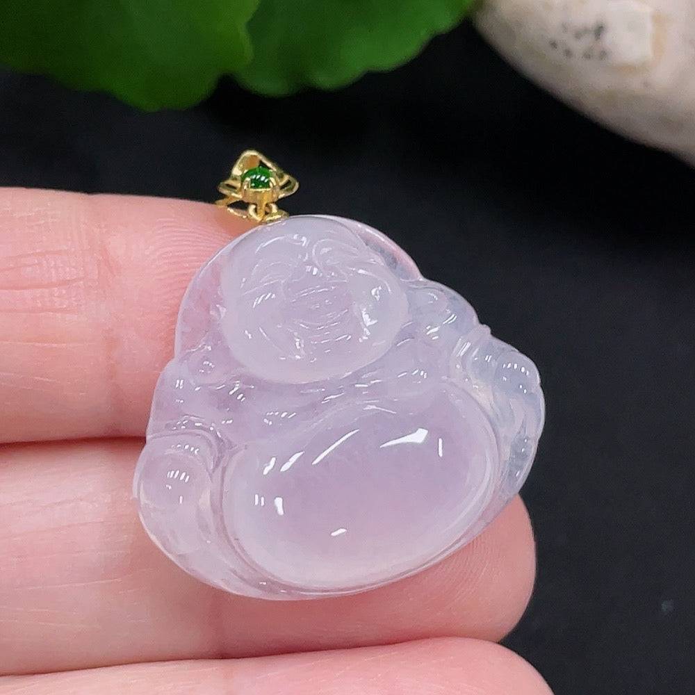 Huiliu Jadeite Buddha pendant featuring intricate carvings, certified jade jewelry with a polished finish.