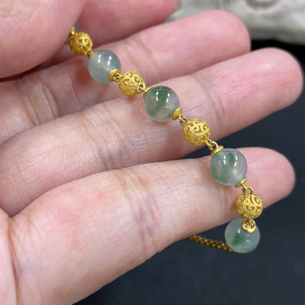 Jadeite Bead Inlaid Bracelet with 18K Gold Accessories