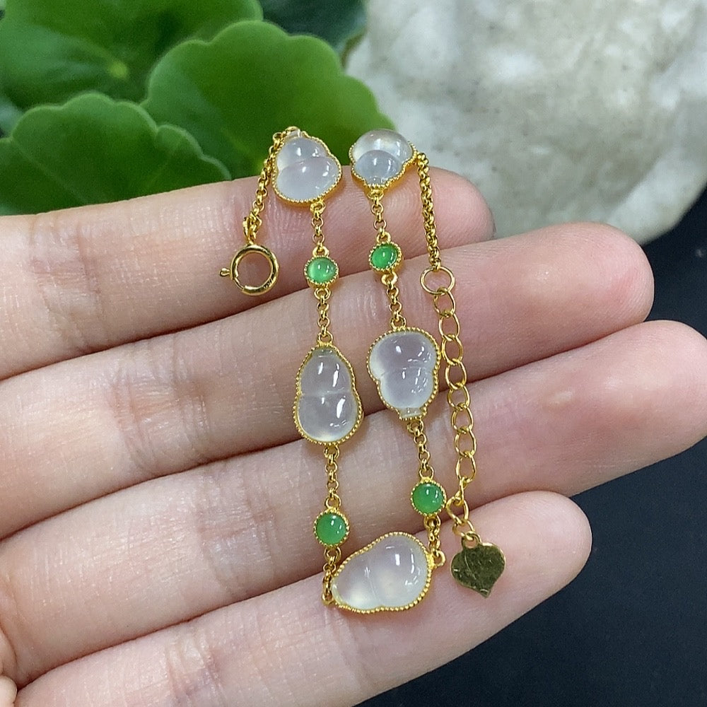 Jadeite Gourd Inlaid Bracelet 18K Gold Total Weight Approx. 3.65g