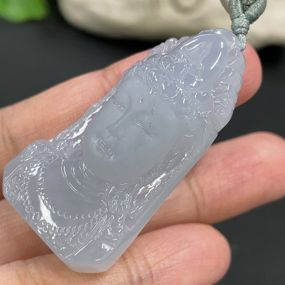 Jadeite Pendant Guanyin Total Weight Including Rope 19.23g