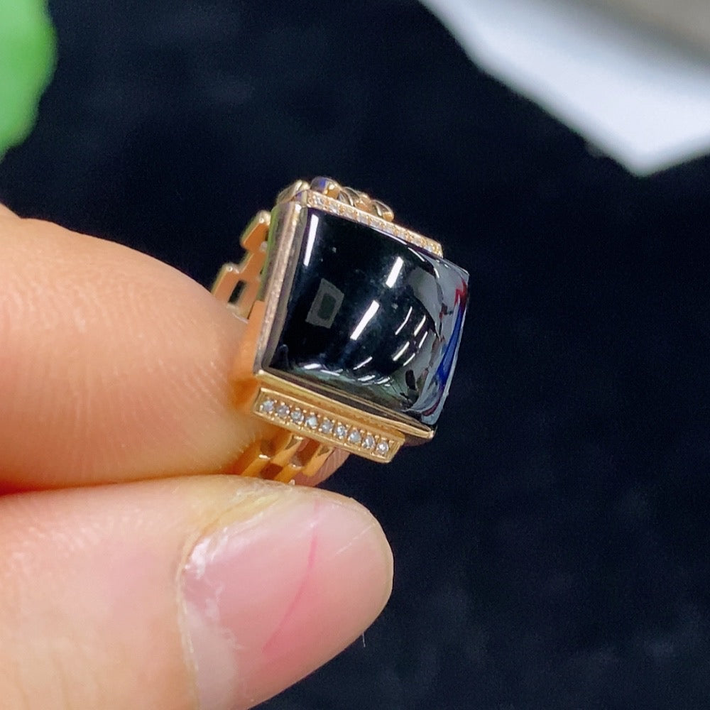 Jadeite Inlaid Ring with Diamond Accents . | Huiliu Certified