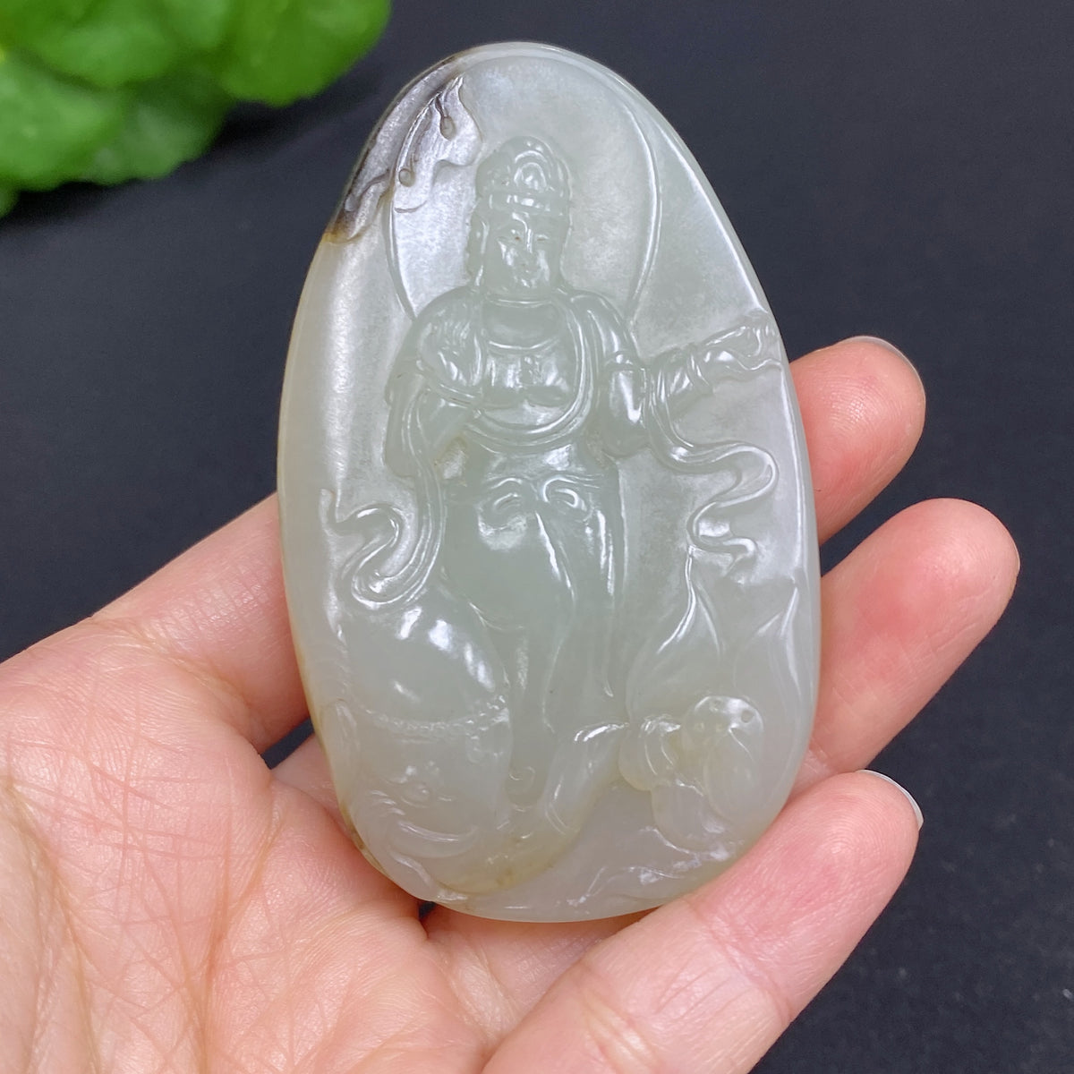 Hetian Jade Seed Material Samantabhadra Hand Piece, Approx. 96.4g; Skin Color Origin Undetermined