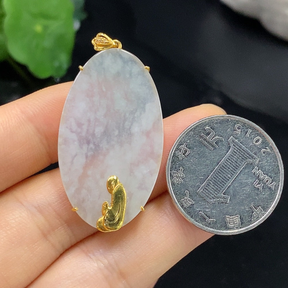 Jadeite Enlightenment Pendant 18K Gold Total Weight Approx. 6.1g