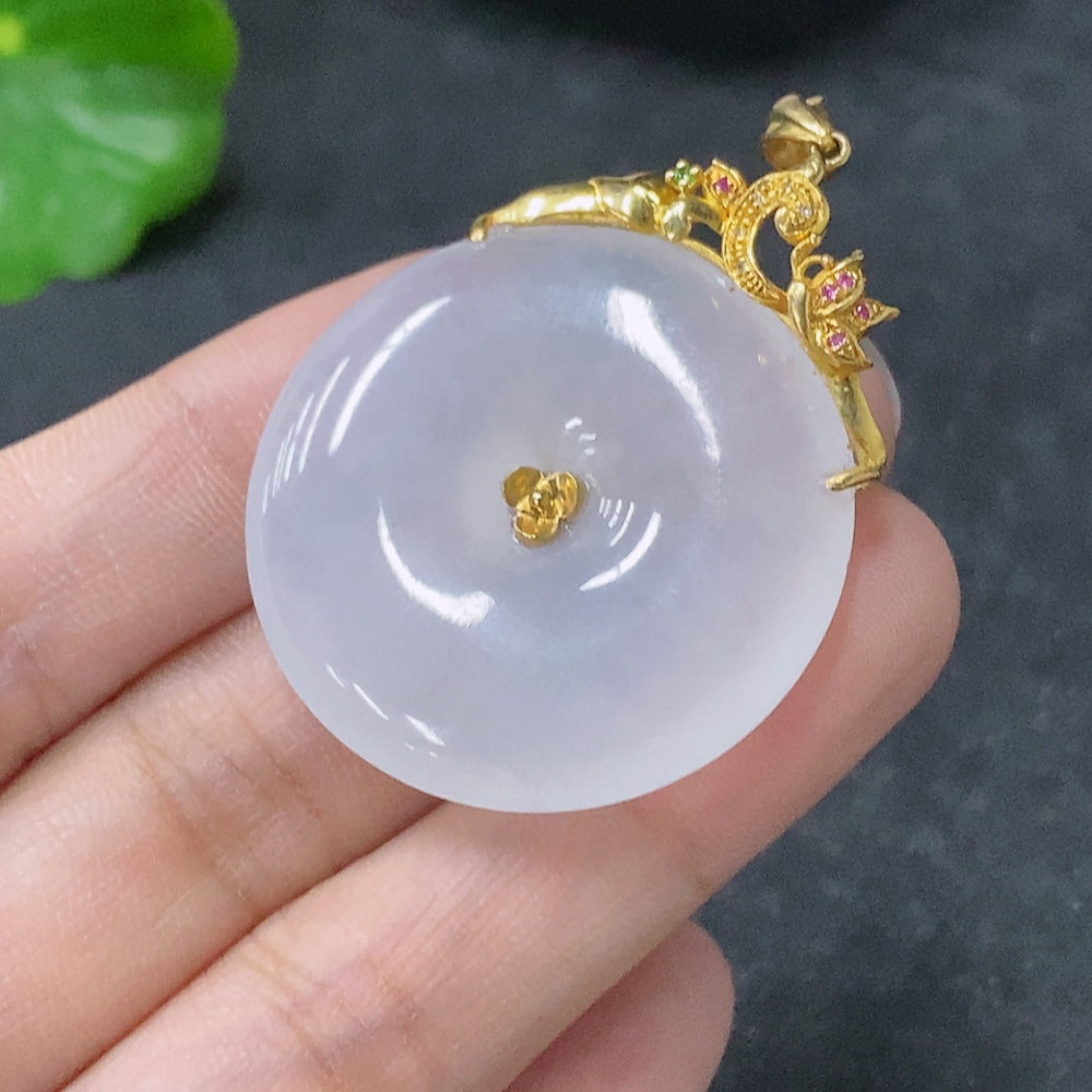 Jadeite Pendant Peace Knot with 18K Diamond Accent, Colorless, Total Weight Approx. 13g
