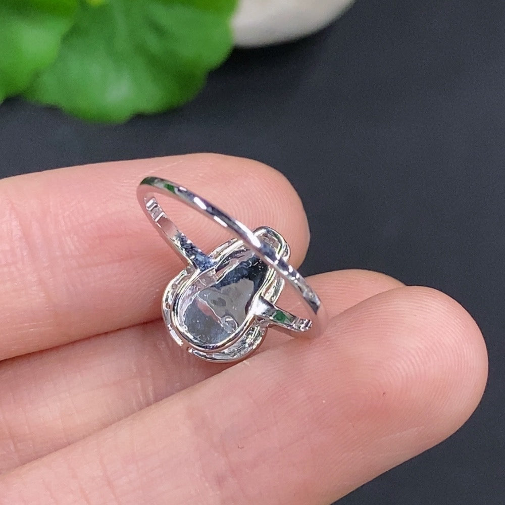 Jadeite gourd ring by HUILIU HQ with 18k gold, diamond accents, size 13, weighs approximately 2.09g, featuring inlaid jade design.