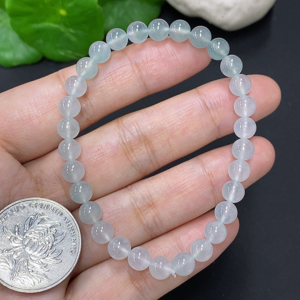 HUILIU HQ jadeite bead necklace with 5.8mm jade beads, total weight 11.6g, showcasing smooth, polished jade jewelry.