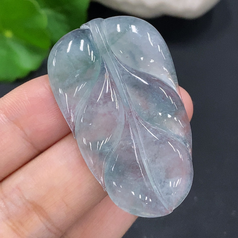 Jadeite Leaf Inlaid Piece, Total Weight Approx. 11.2g