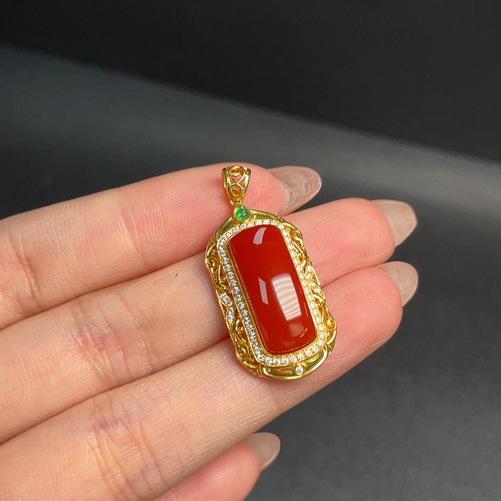 Red Agate Pendant without Diamond, . | Huiliu Certified