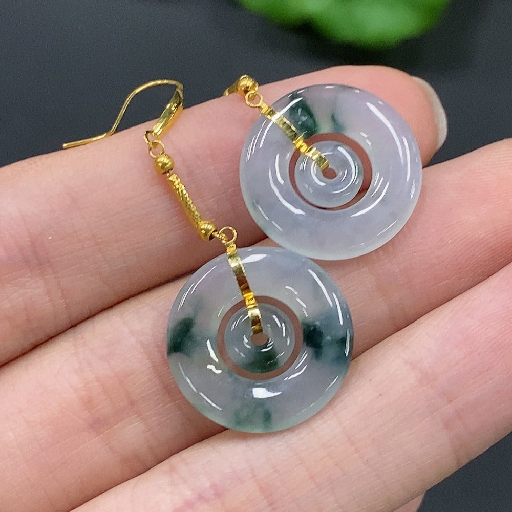 Jadeite Mother-and-Son Button Inlaid Earrings 18k Gold Total Weight 3.3g