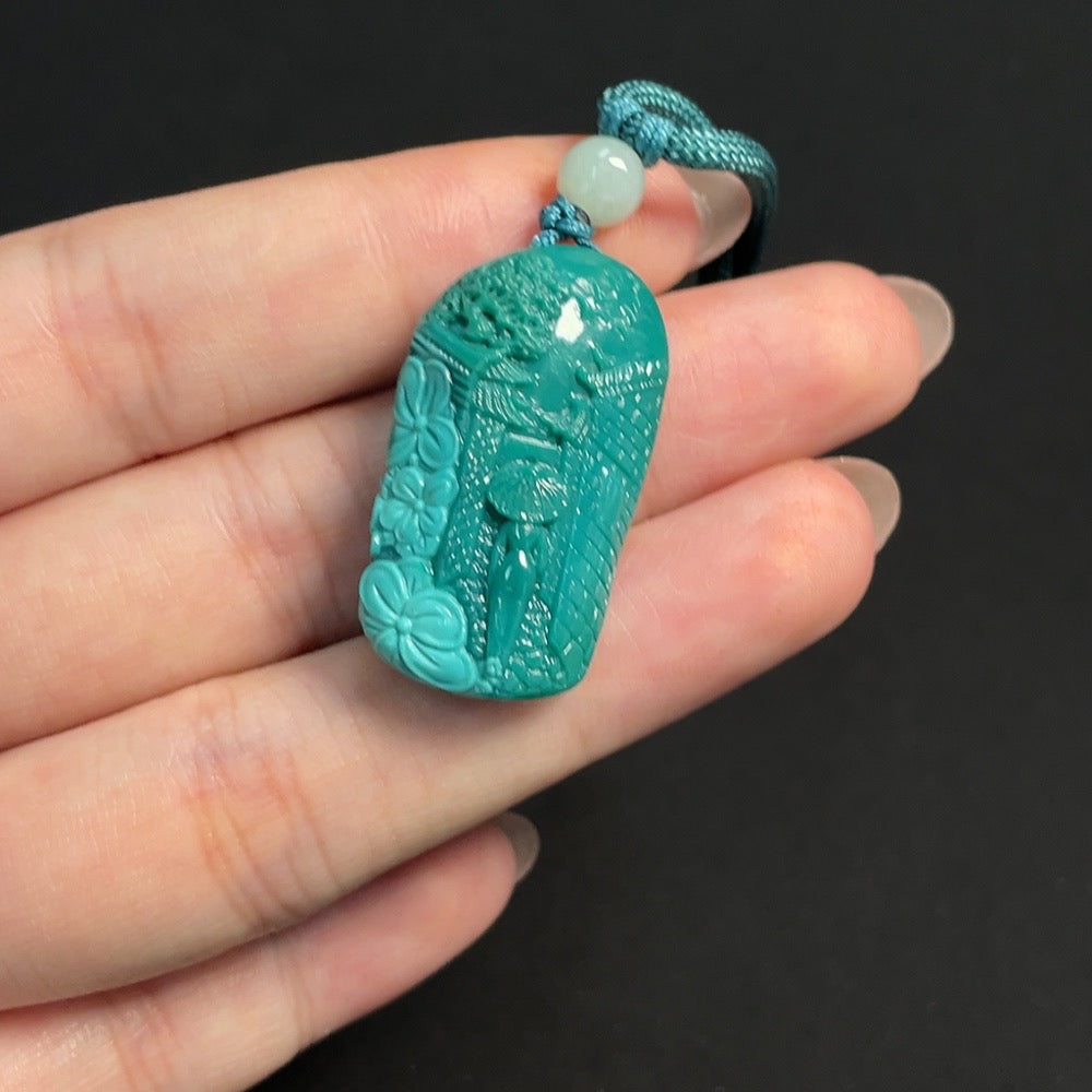 Turquoise Pendant with Non-Natural Accent Stones, Including Rope, Total Weight Approx. 9.9g