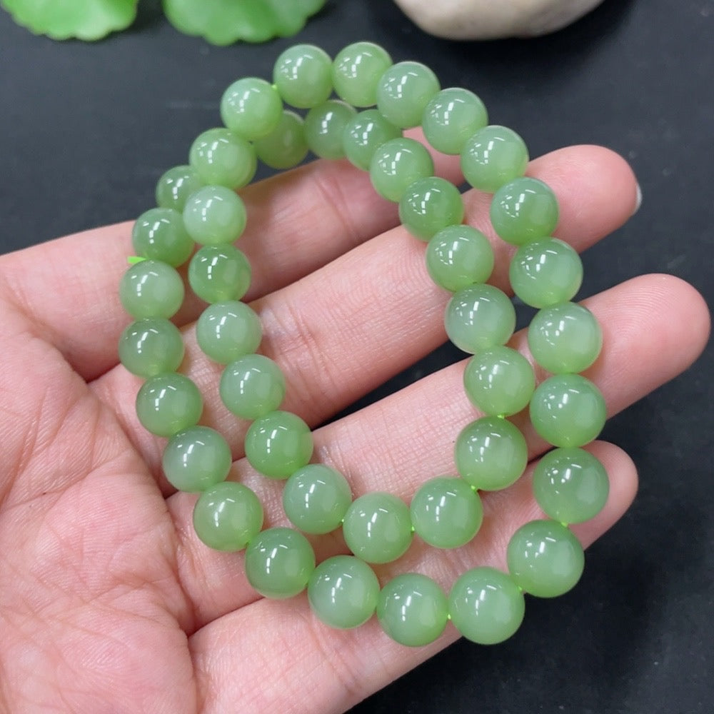 Hetian Jade Bead Necklace, Approx. 7.6mm, Total Weight Approx. 33.6g