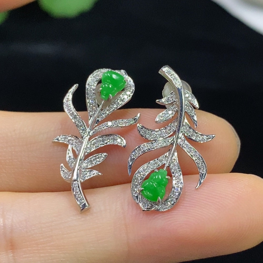 Jadeite Earrings with Setting, Pair, . (including ear studs) | Huiliu Certified