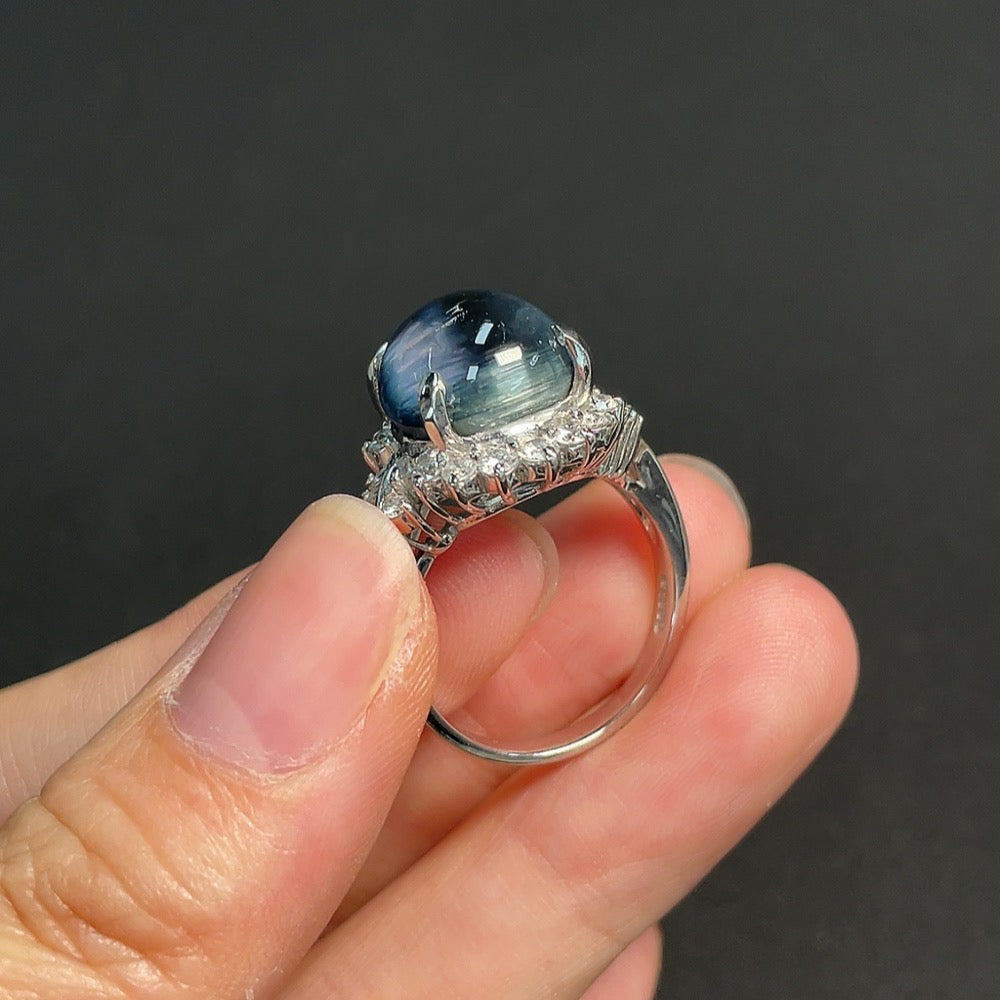 Tourmaline Inlaid Ring Pt90% Size 18 Total Weight Approx. 11.66g Visible Organic Material Diamond Accents