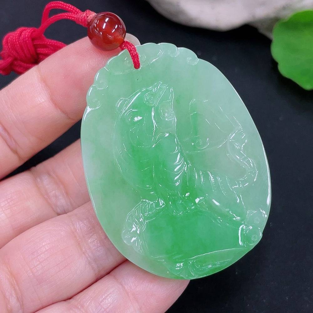 Jadeite Tiger on the Mountain pendant featuring a carved jade tiger figure on a mountain scene, crafted by HUILIU HQ.
