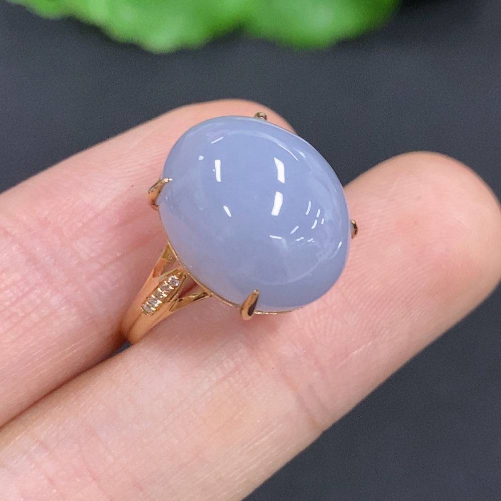 HUILIU HQ jadeite cabochon ring with diamond accents, showcasing a polished green jade gemstone in a detailed silver setting.